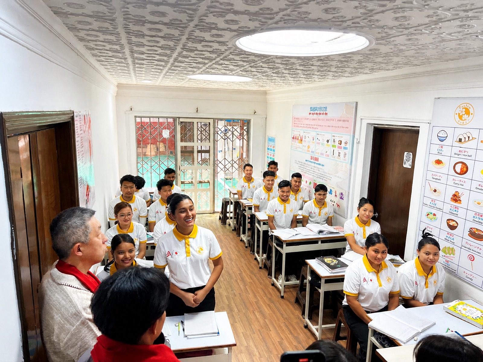 SANKYU外国語教育センターの教室で日本語を学ぶネパールの若者たち